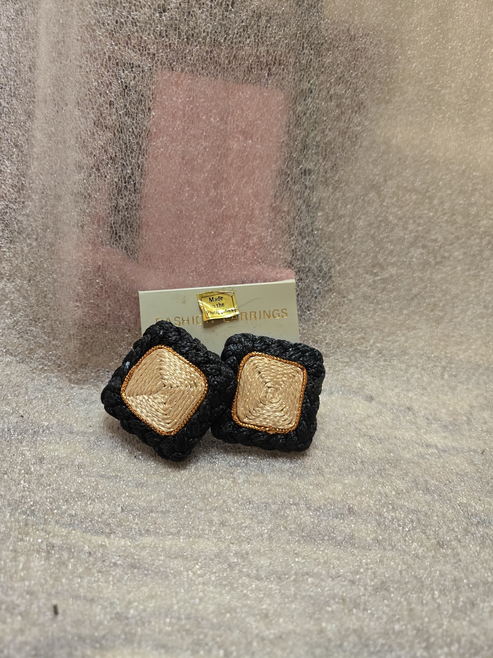 Black and Gold Woven Square Fashion Earrings